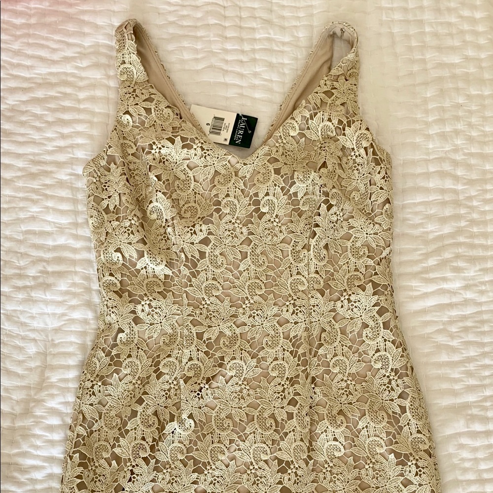 Ralph Lauren gold lace dress with tag